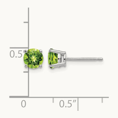 Peridot Earrings, 5mm, 14K White Gold