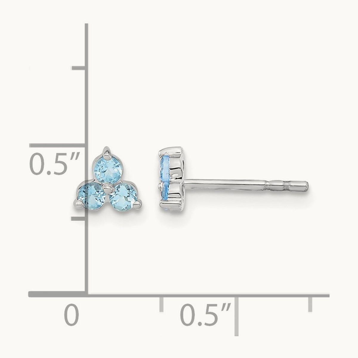 3-stone Blue Topaz Triangle Earrings, 14K White Gold