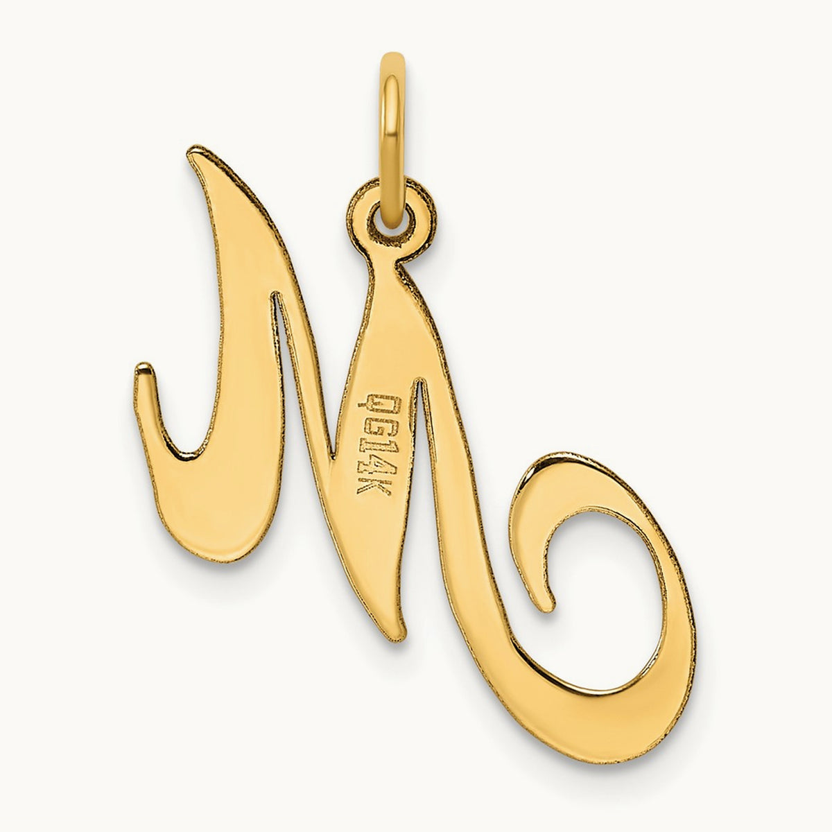 Medium Fancy Script Initial Charm — 14K Yellow Gold, M
