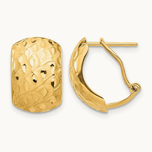 Diamond-cut Omega Back Earrings — 14K Yellow Gold