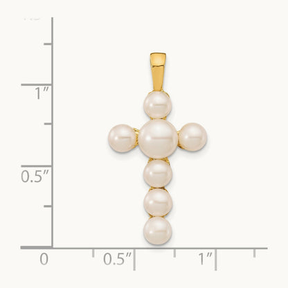 4- White Button Freshwater Cultured Pearl Cross Pendant, 6mm, 14K