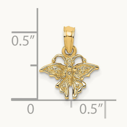 Textured Mini Butterfly Charm — 14K Yellow Gold