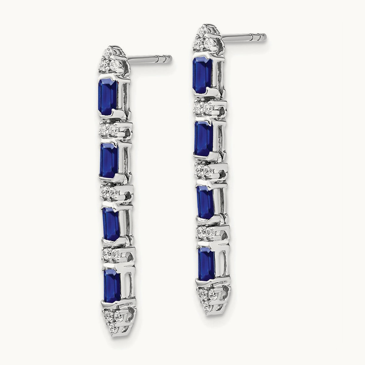 Sapphire and Diamond 4-stone Dangle Earrings, 14K White Gold