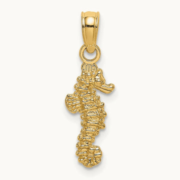3-D Mini Seahorse Charm — 14K Yellow Gold