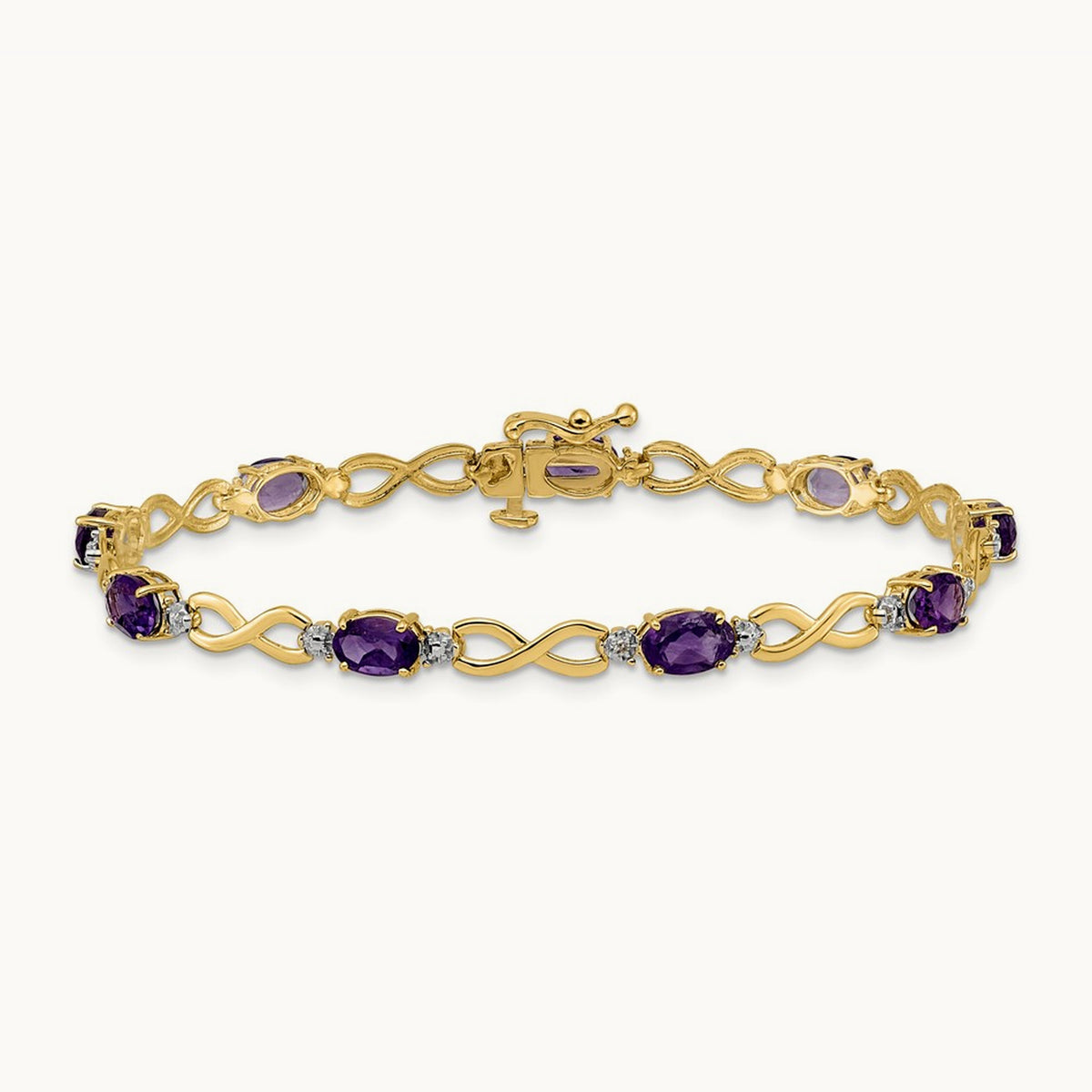 Amethyst and Diamond Infinity Bracelet — 14K Yellow Gold