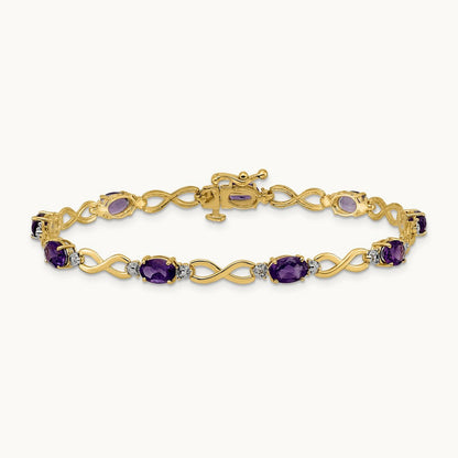 Amethyst and Diamond Infinity Bracelet — 14K Yellow Gold