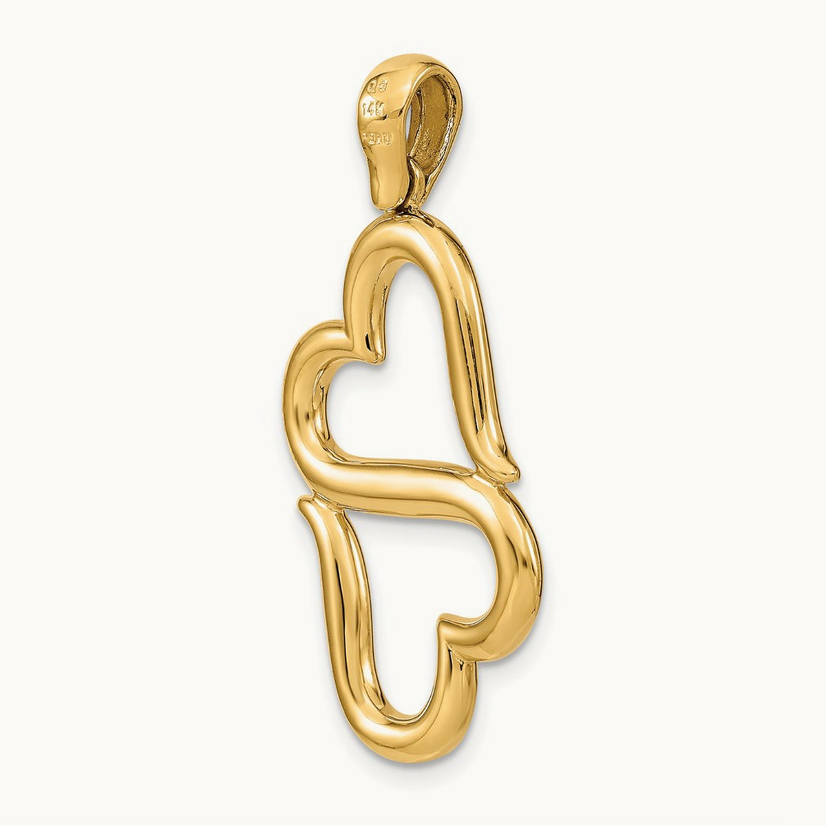 Polished Connected Double Hearts Pendant — 14K Yellow Gold
