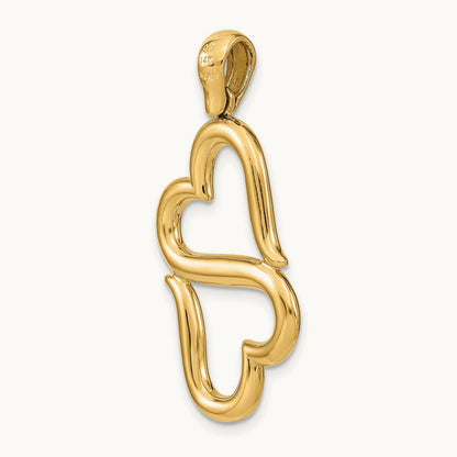 Polished Connected Double Hearts Pendant — 14K Yellow Gold