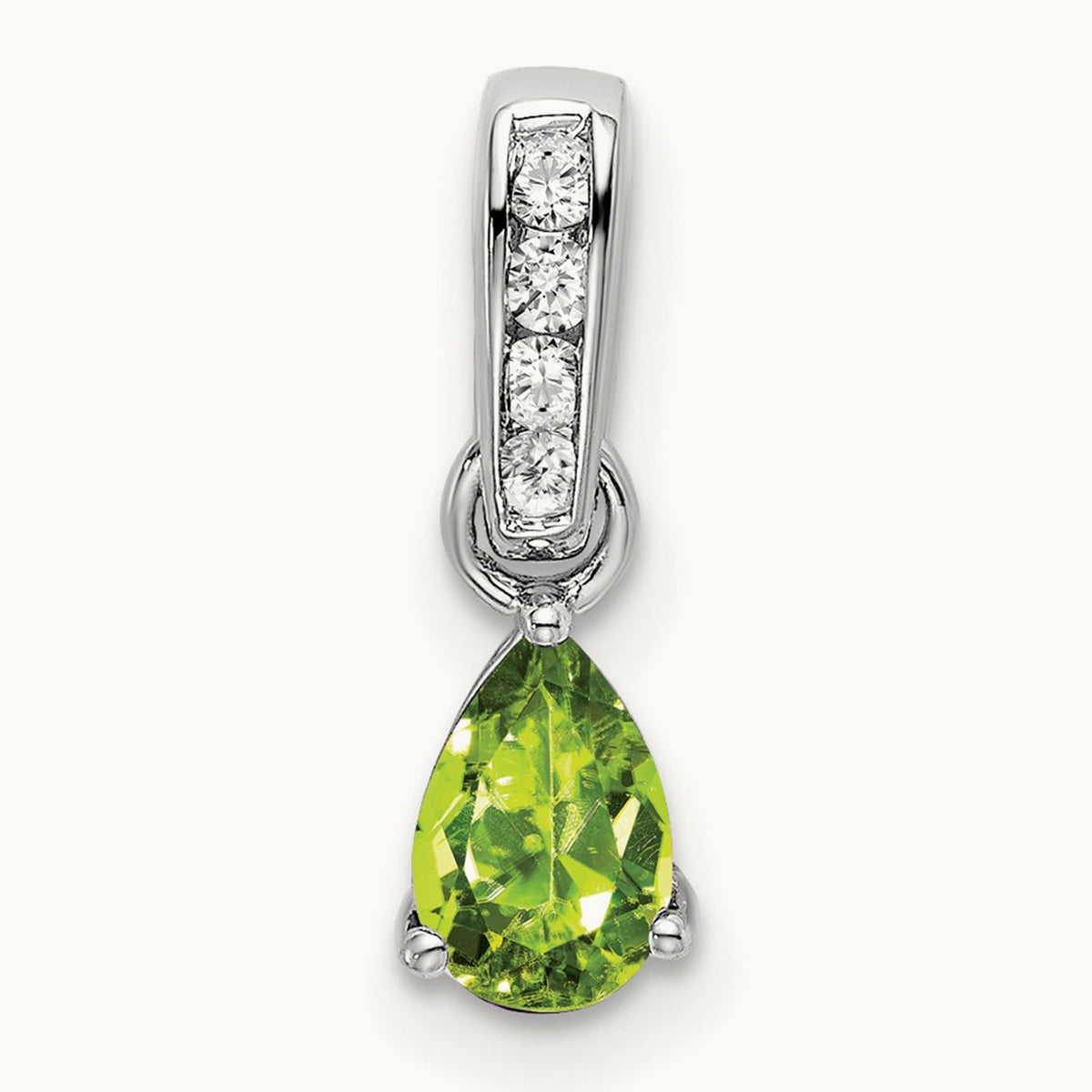 Pear Peridot and Diamond Pendant — 14K White Gold