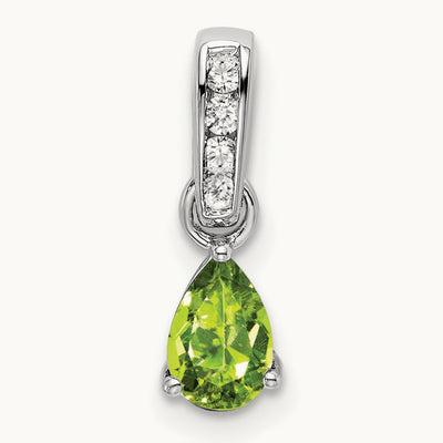 Pear Peridot and Diamond Pendant — 14K White Gold