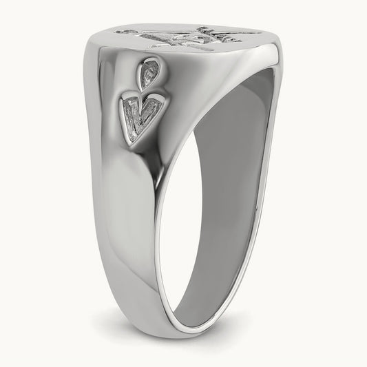 Men's Polished and Grooved (No Enamel) Masonic Ring, 14K White Gold