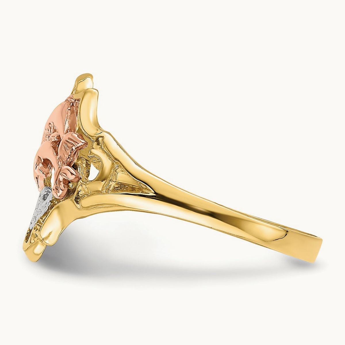 W/Rhodium Double Dolphin Ring, 14K Yellow with Rose Gold
