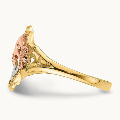 W/Rhodium Double Dolphin Ring, 14K Yellow with Rose Gold