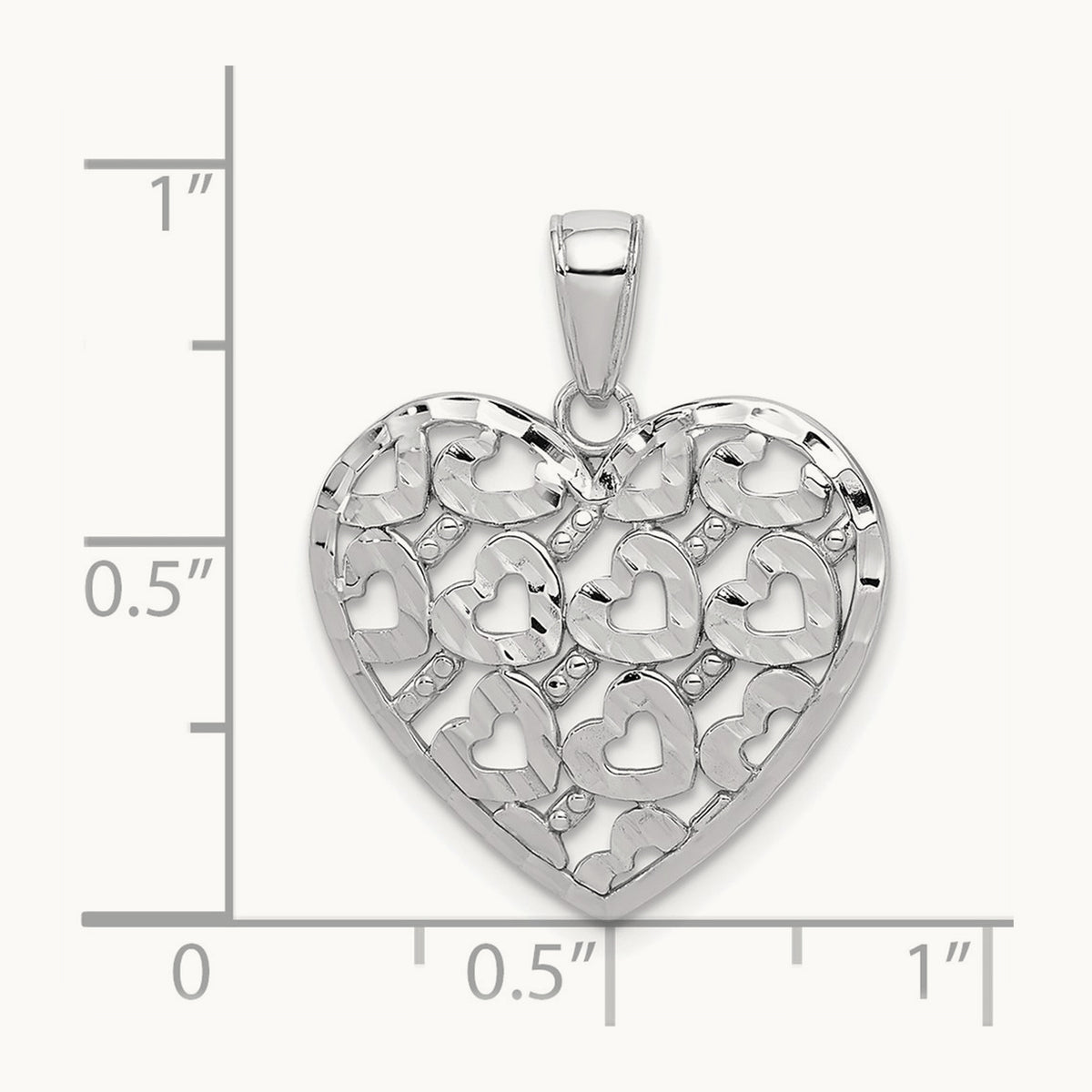 Diamond-cut Heart Pattern On Heart Charm — 14K White Gold