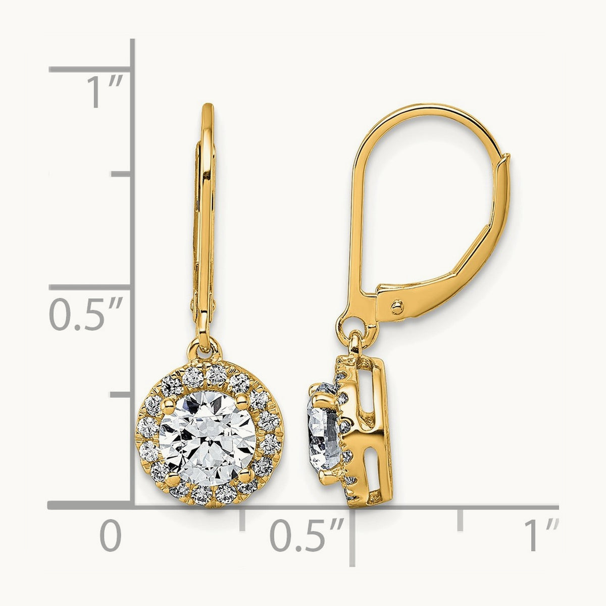 Halo Drop Leverback Earrings, 1.75 ct tw Lab-Grown Diamond — 14K Yellow Gold