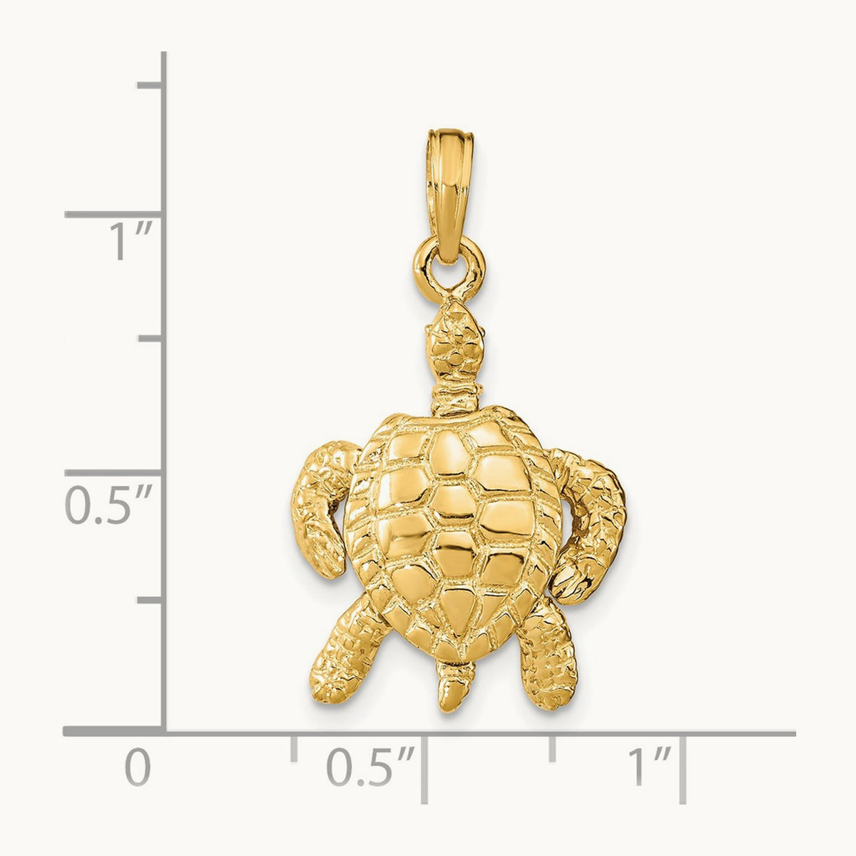 3-D Sea Turtle with Moveable Head and Legs Charm, 14K