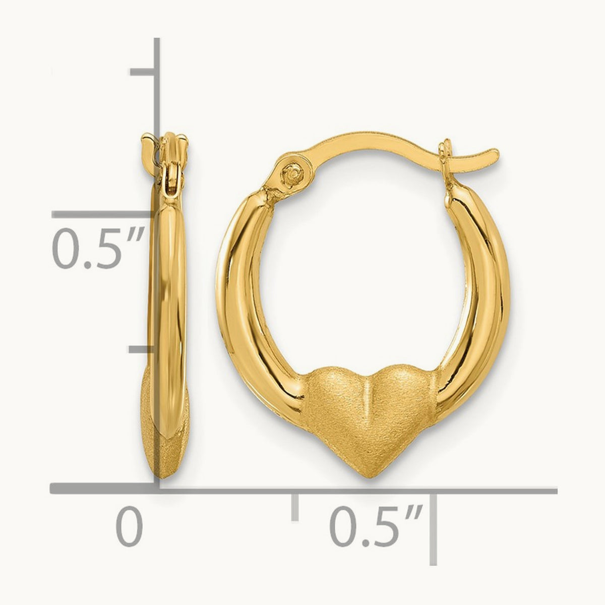 Polished and Satin Heart Hoop Earrings, 14K