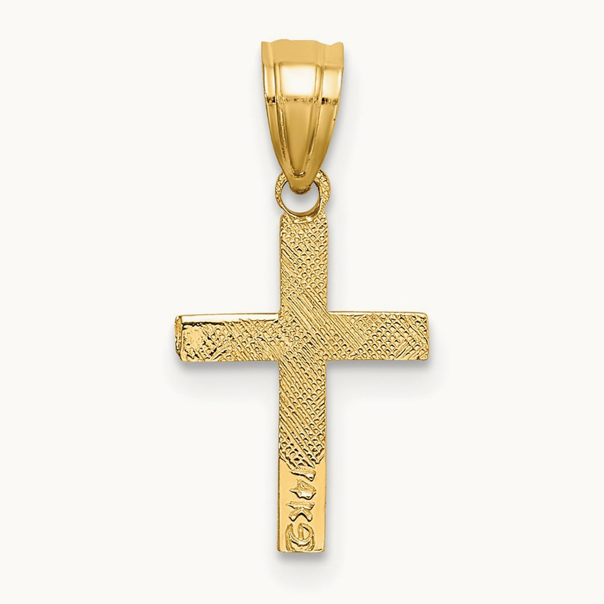 Polished w/ Star Pattern Mini Cross Charm, 14K
