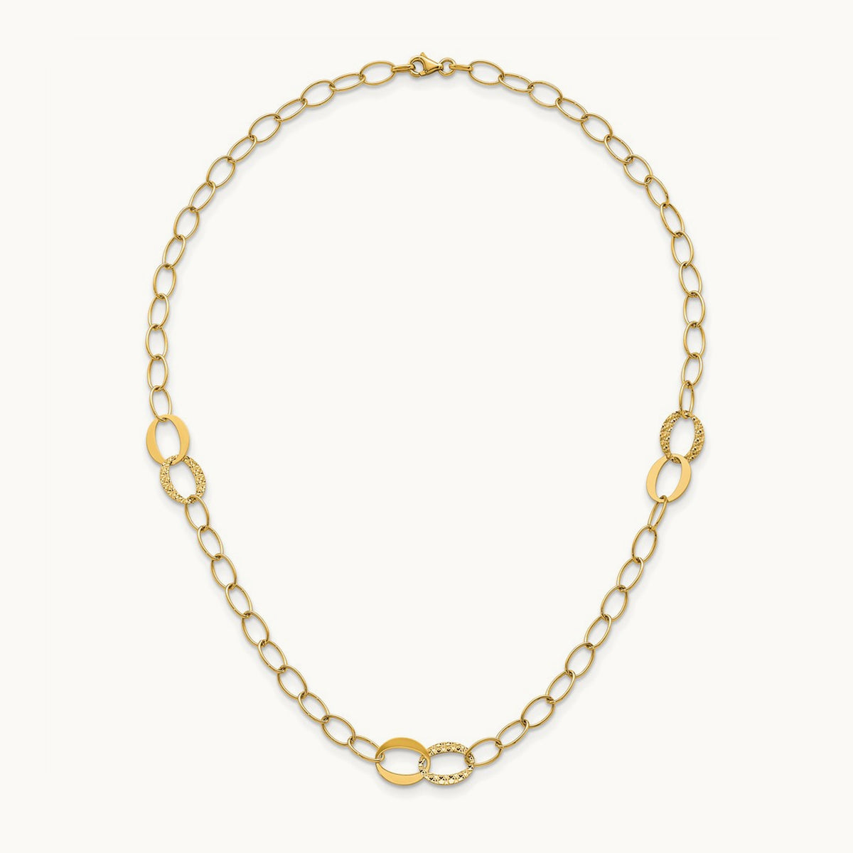 Polished and Diamond-cut Fancy Open Link 16.75in Necklace, 14K