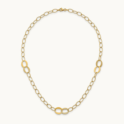 Polished and Diamond-cut Fancy Open Link 16.75in Necklace, 14K