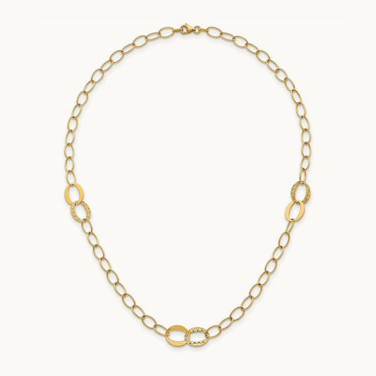 Polished and Diamond-cut Fancy Open Link 16.75in Necklace, 14K