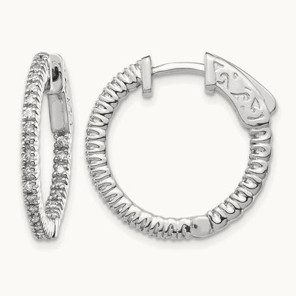 Diamond Round Hoop w/Safety Clasp Earrings, 14K White Gold