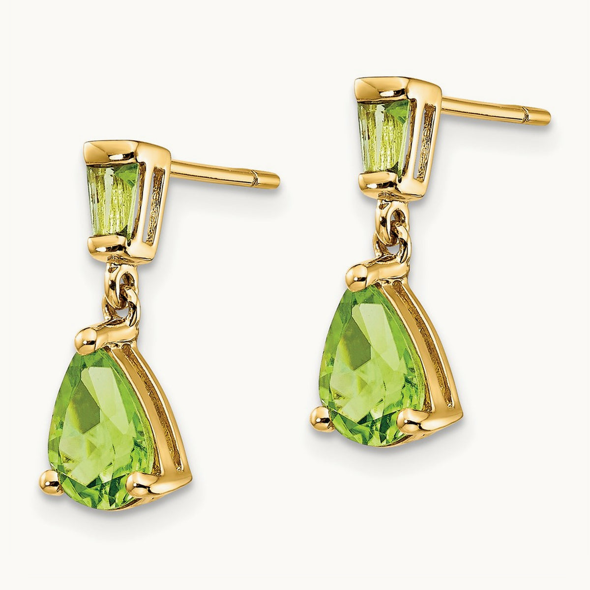 Peridot Dangle Post Earrings — 14K Yellow Gold, 15mm