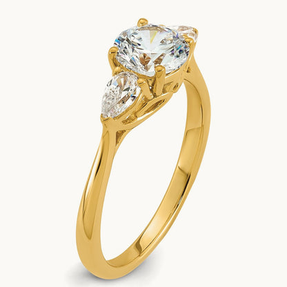 Round with Pear 3 Stone Engagement Ring, 1.25-3.50 ct tw Lab-Grown Diamond — 1 3/8 ct, 14K Yellow Gold