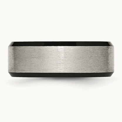 Brushed Center Black IP-plated Beveled Edge Band — photo set