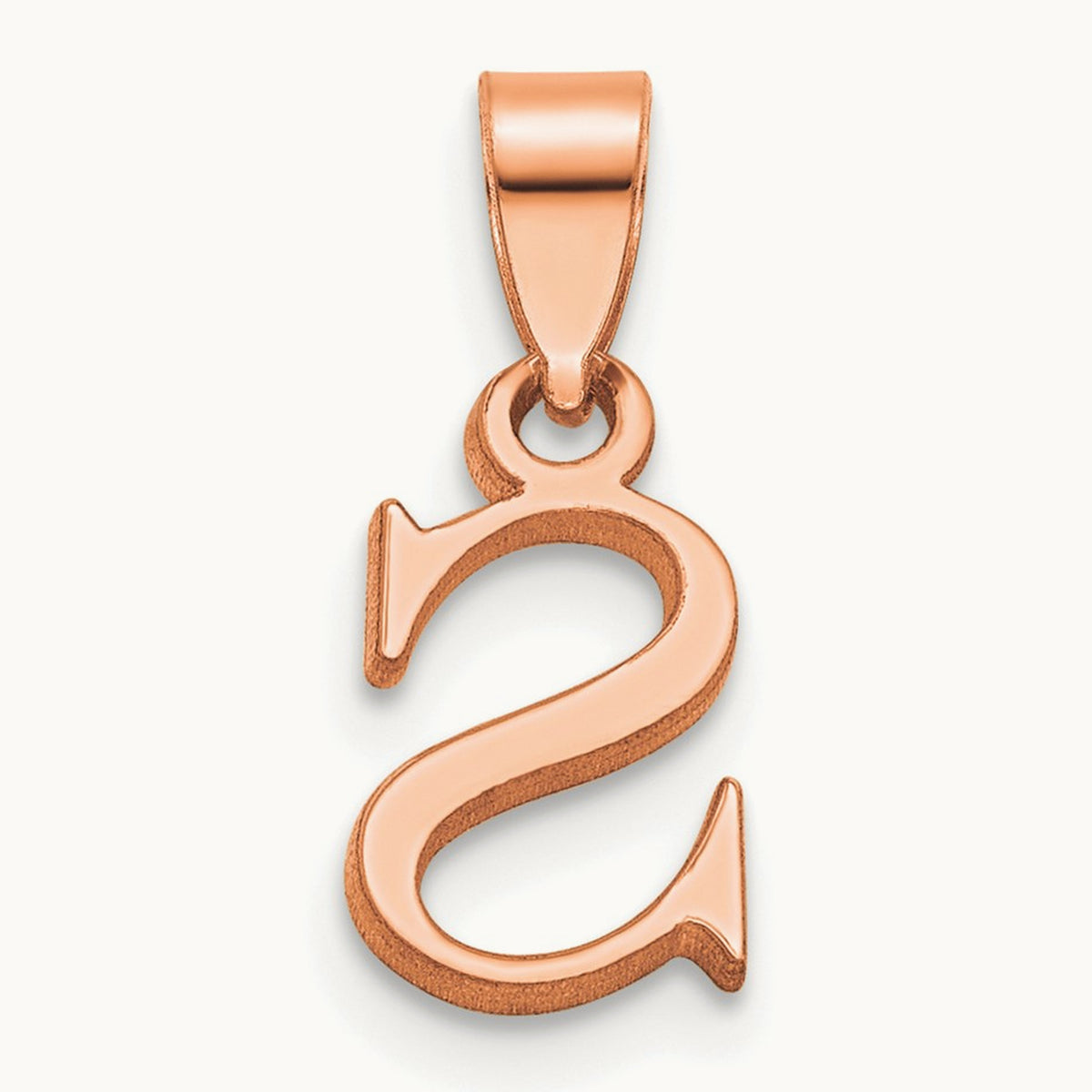 Polished Block Initial Pendant — 14K Rose Gold, S