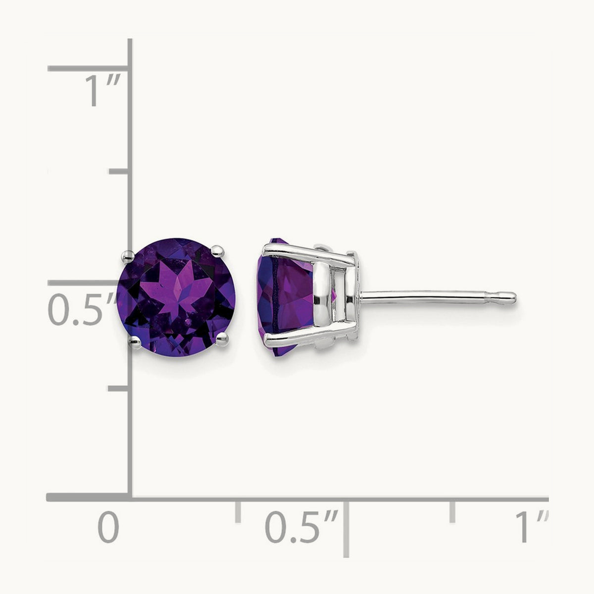 Amethyst Earrings, 7mm, 14K White Gold