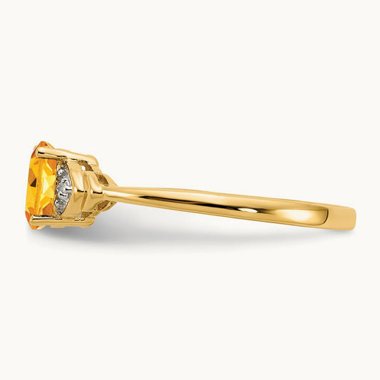 Citrine and Diamond Ring — 14K Yellow Gold, 7