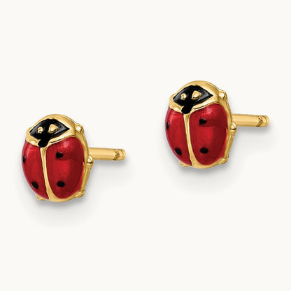 Polished Enameled Small Ladybug Post Earrings, 14K