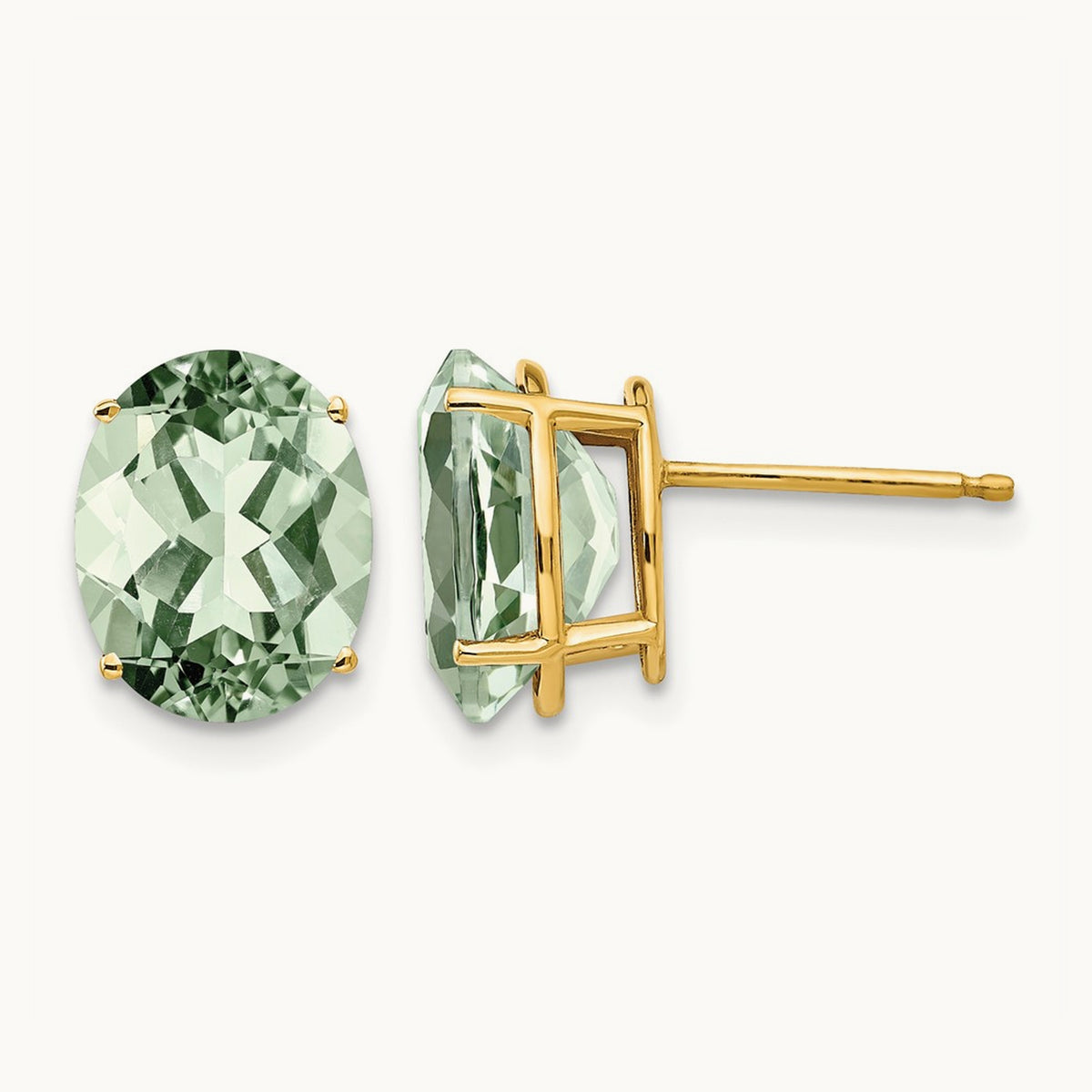 10x8 Oval Green Quartz Earrings, 14K