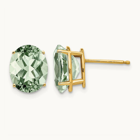 10x8 Oval Green Quartz Earrings, 14K