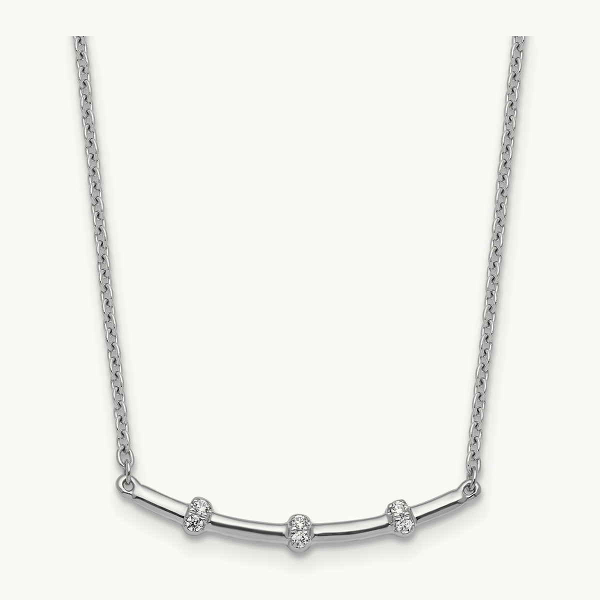Polished Diamond Bar Necklace, 14K White Gold