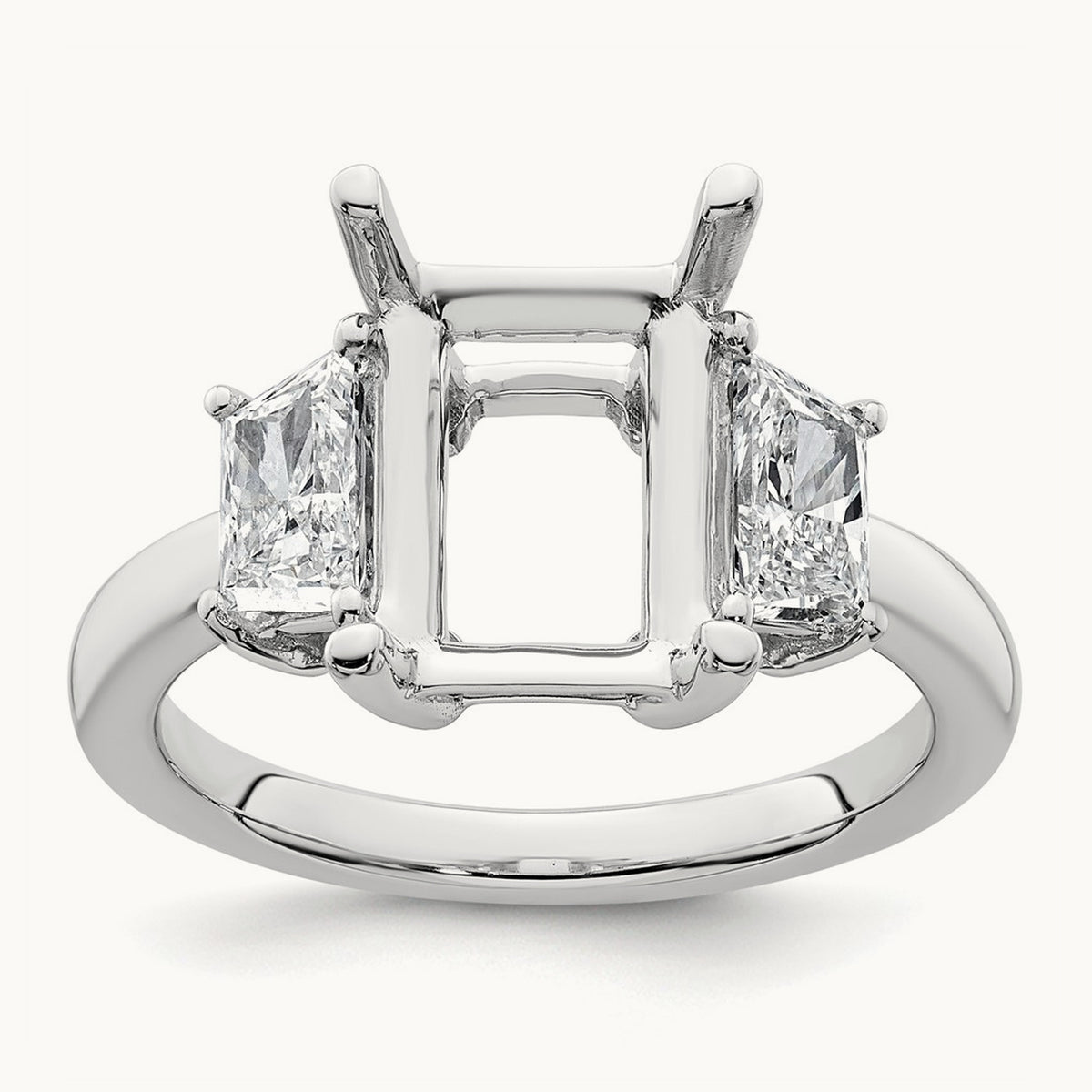 Trapezoid Radiant Semi-Mount Engagement Ring — 14K White Gold, 1 ct, 7