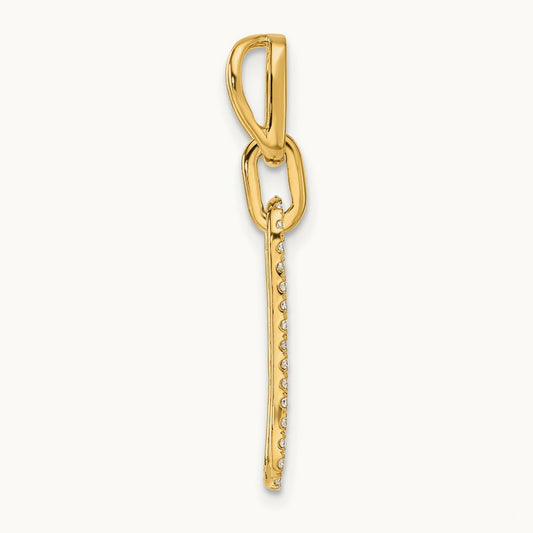 Polished Diamond Paperclip Link Pendant, 14K