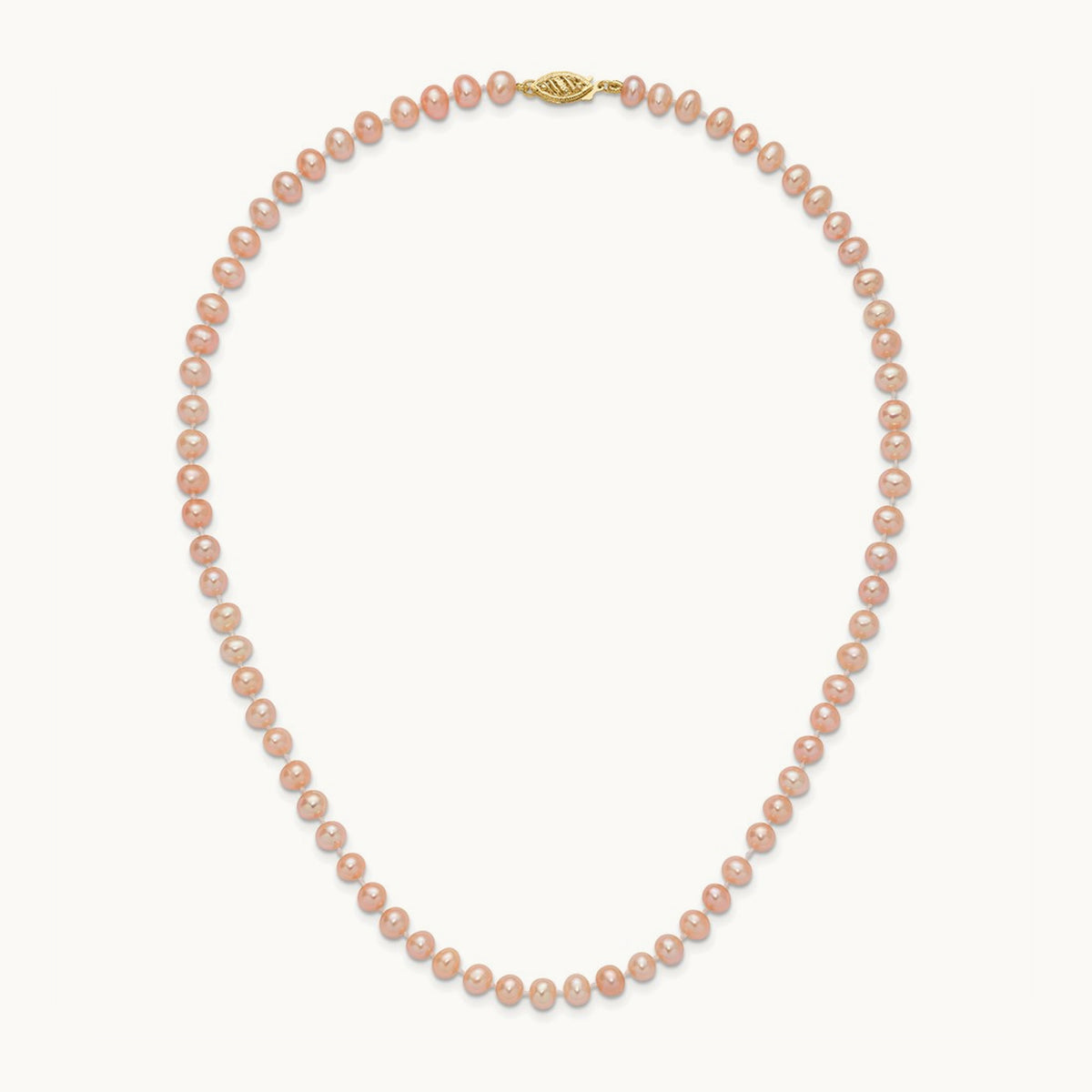 5- Pink Near Round Freshwater Cultured Pearl Necklace, 14K