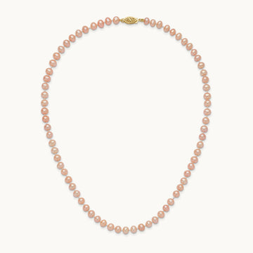 5- Pink Near Round Freshwater Cultured Pearl Necklace, 14K