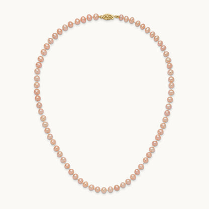 5- Pink Near Round Freshwater Cultured Pearl Necklace, 14K