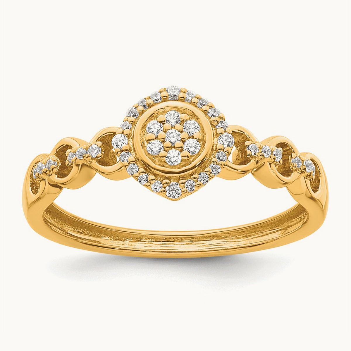 Complete Diamond Round Cluster Halo Engagement Ring — 14K Yellow Gold