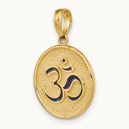 Enameled Om w/Lotus Flower on Reverse Charm, 14K