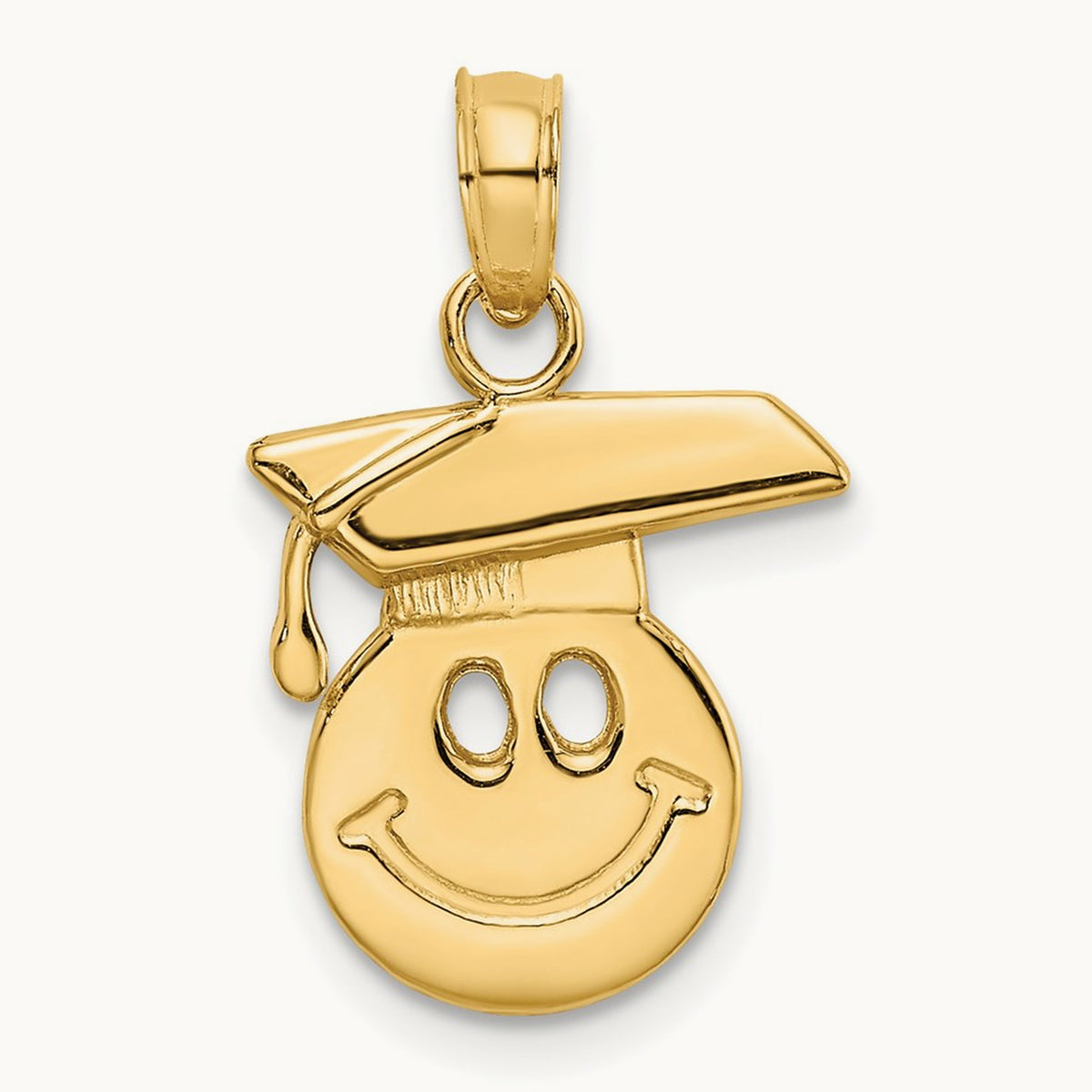 Polished Smiley Face w/ Graduation Cap Charm, 14K
