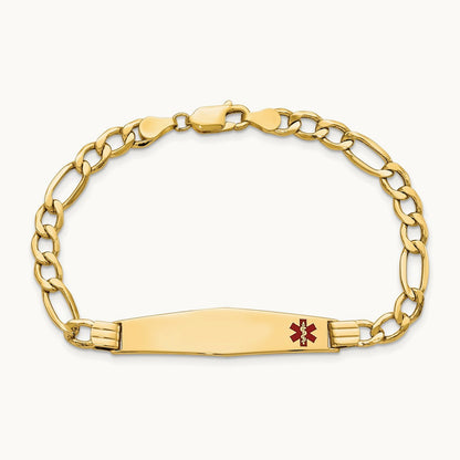 Semi-Solid Medical Soft Diamond Shape Red Enamel Figaro ID Bracelet, 14K