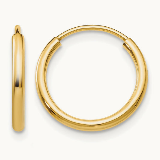 Polished Round Endless Hoop Earrings, 1.5mm, 14K