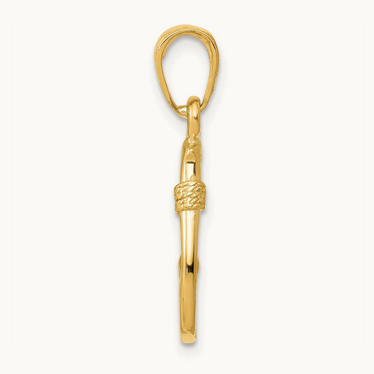 3D Fish Hook Pendant, 14K Yellow Gold