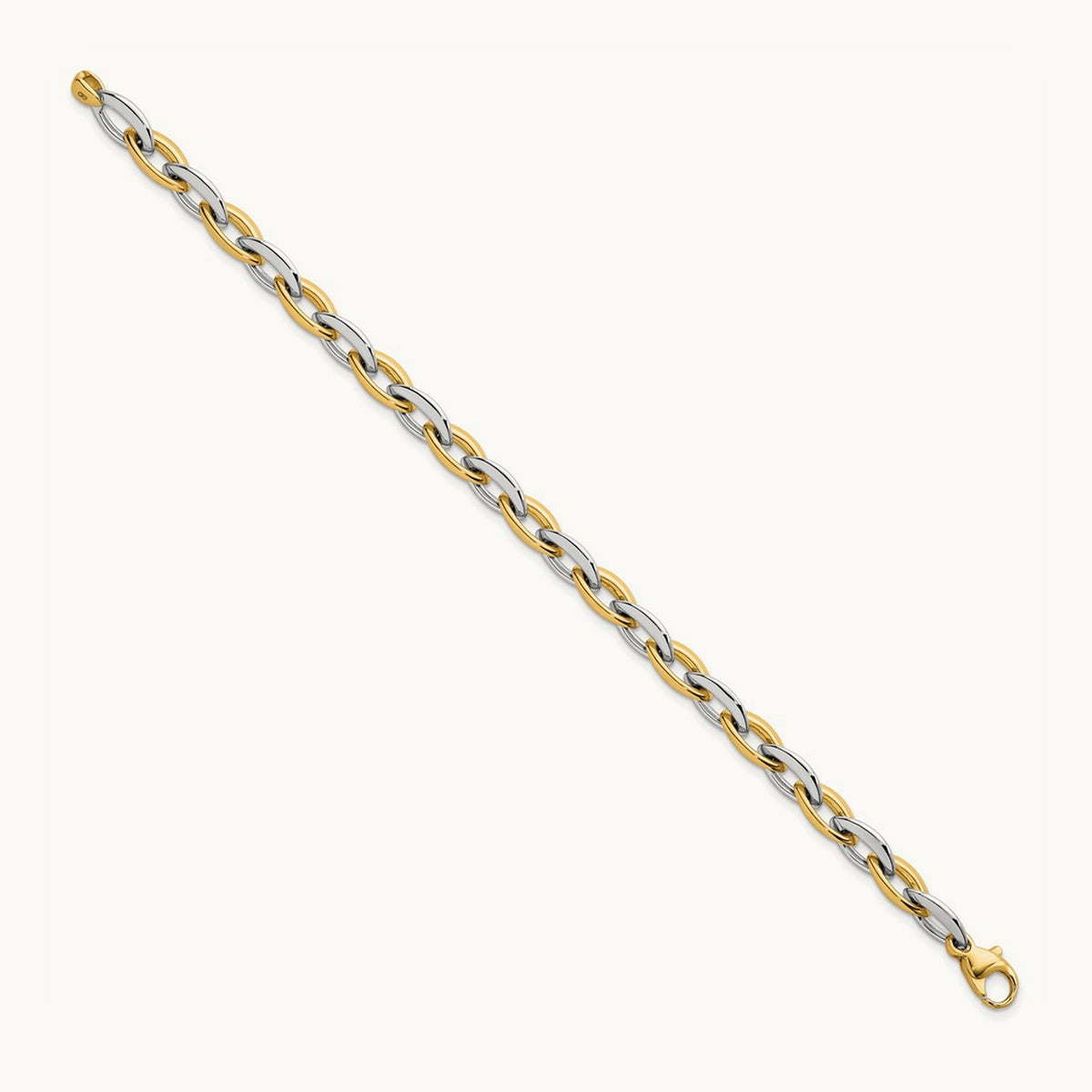 Polished Oval Link Bracelet, 7mm, 14K Two Tone