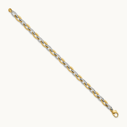 Polished Oval Link Bracelet, 7mm, 14K Two Tone
