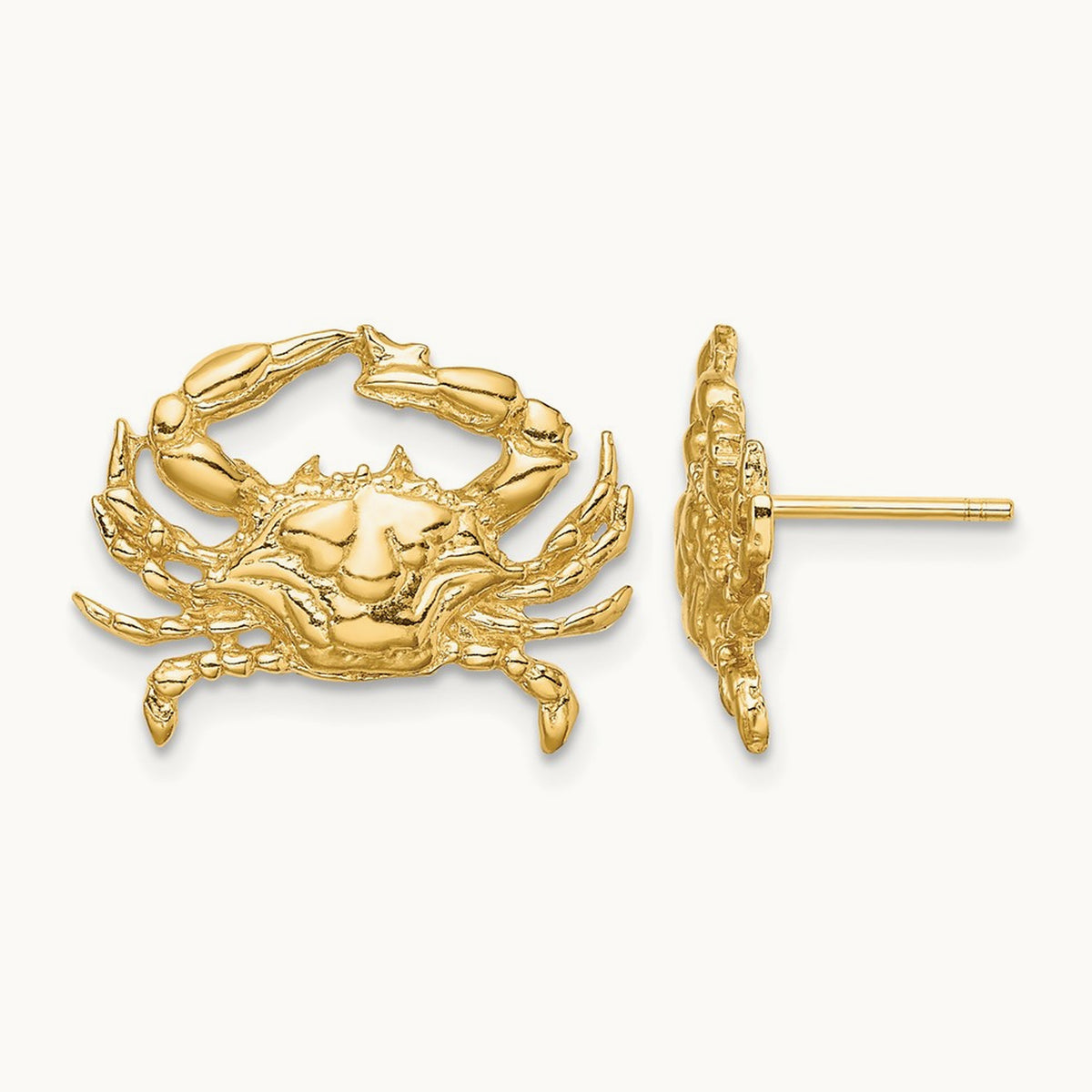 2-D Blue Crab Post Earrings, 14K